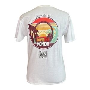 Men's White Cotton T-Shirt L OWN THE MOMENT Cleer Logo Graphic Tee NWOT